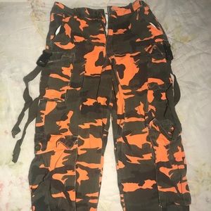 Cargo orange and green camo print pants
